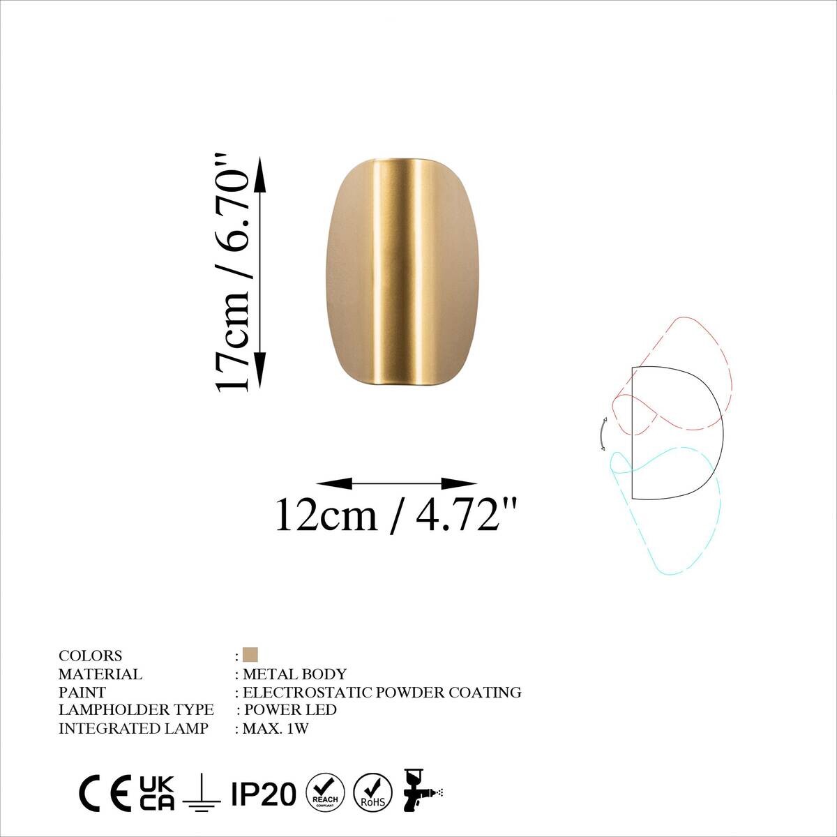 Opviq Wandleuchte 119FRS1142 gold Metall B/H/L: ca. 13x12x17 cm 1 Brennstellen