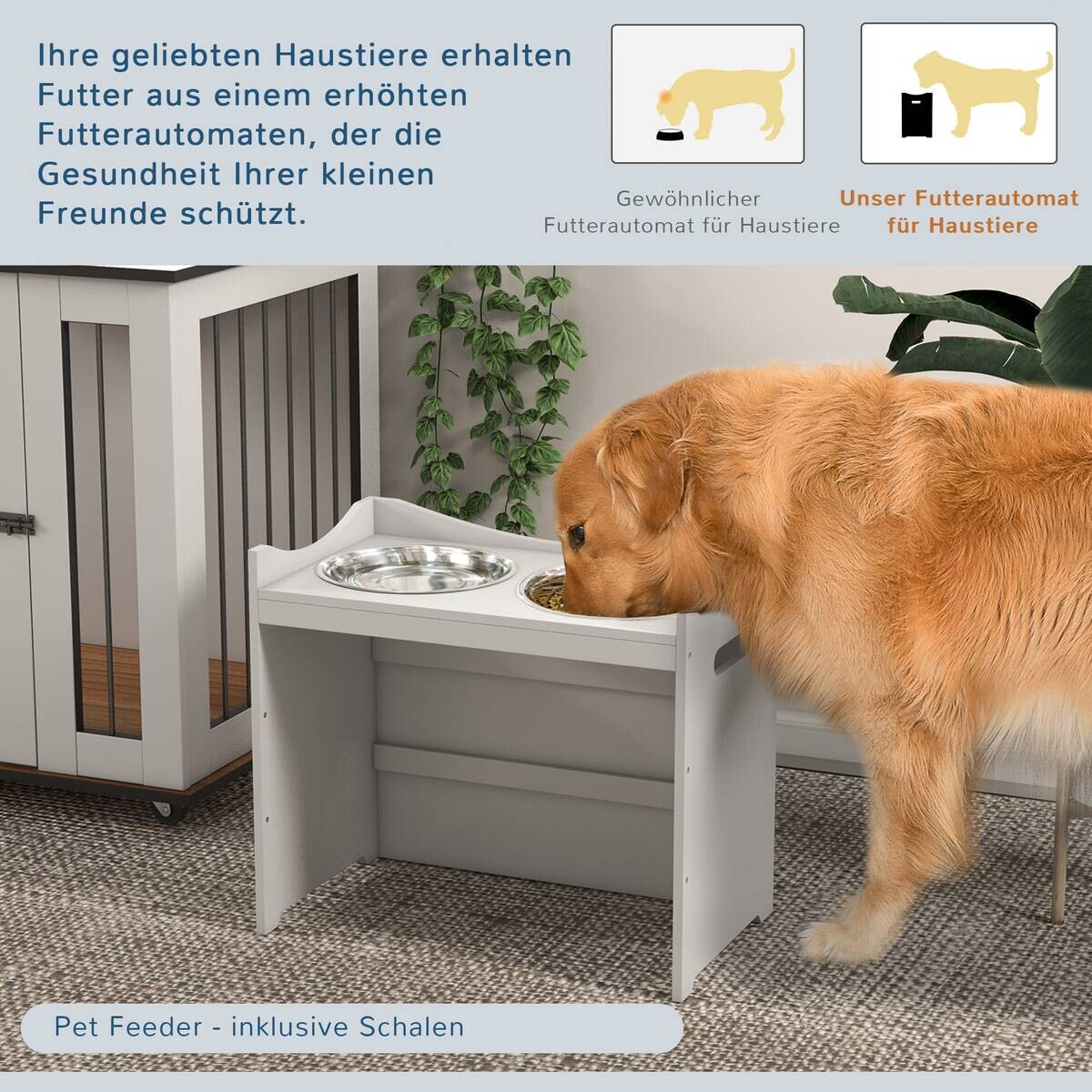 PawHut Futterstation weiß Edelstahl B/H/L: ca. 31,5x47x54 cm