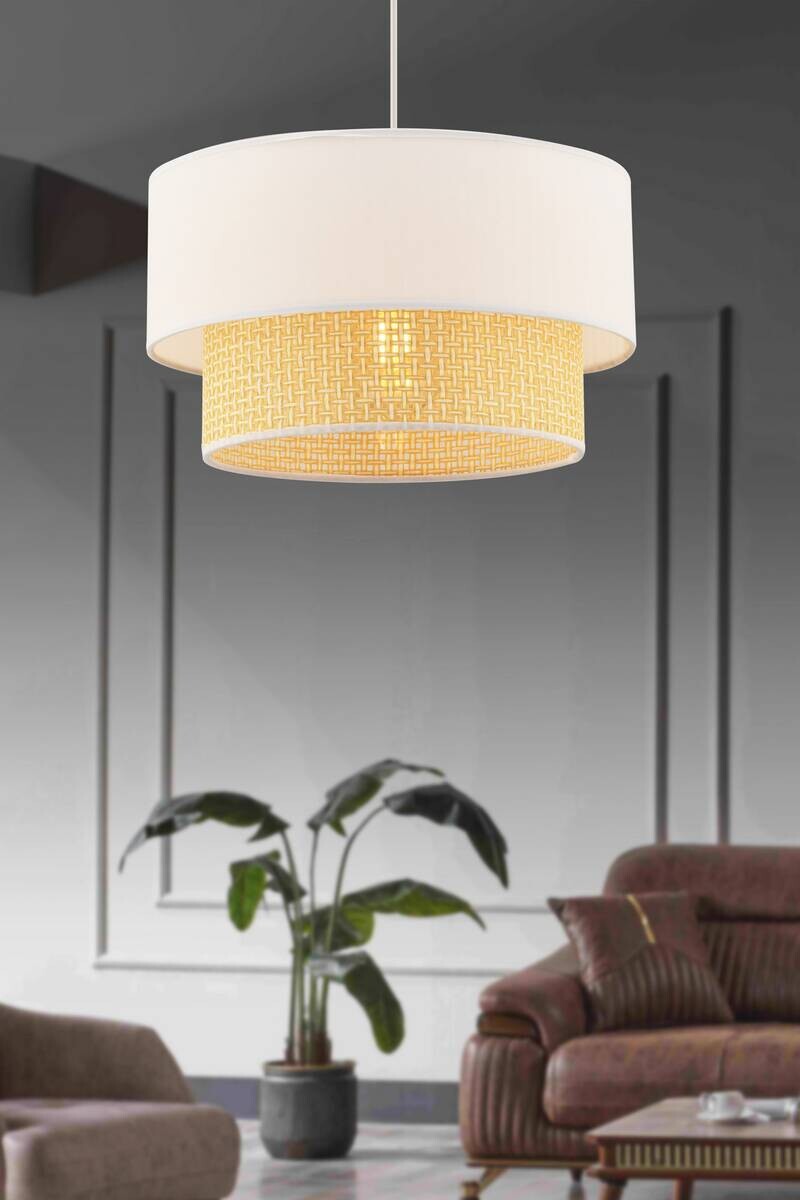 Opviq Pendelleuchte Echo Hazeran kamel weiß Baumwolle B/H/T/L/D: ca. 30x65x30x30x30 cm E27 1 Brennstellen