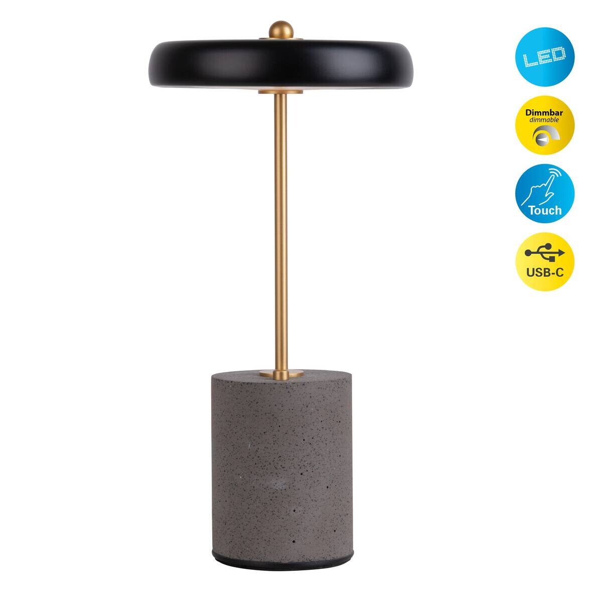 Näve Leuchten Tischleuchte 5306422 schwarz Metall Zement Kunststoff B/H/T: ca. 15x30x15 cm null 1 Brennstellen