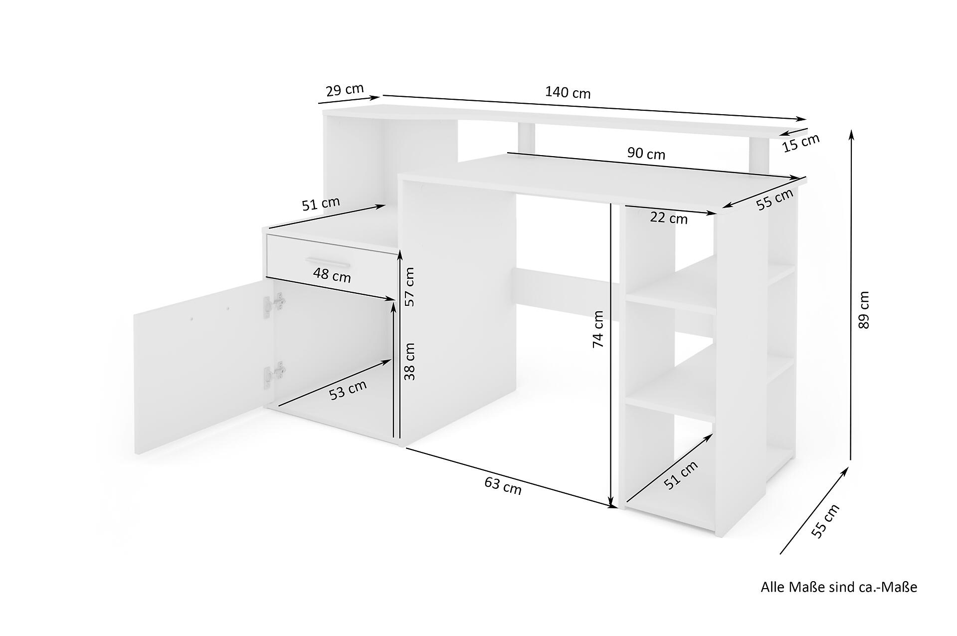Schreibtisch LOUIS weiß B/H/T: ca. 140x89x55 cm