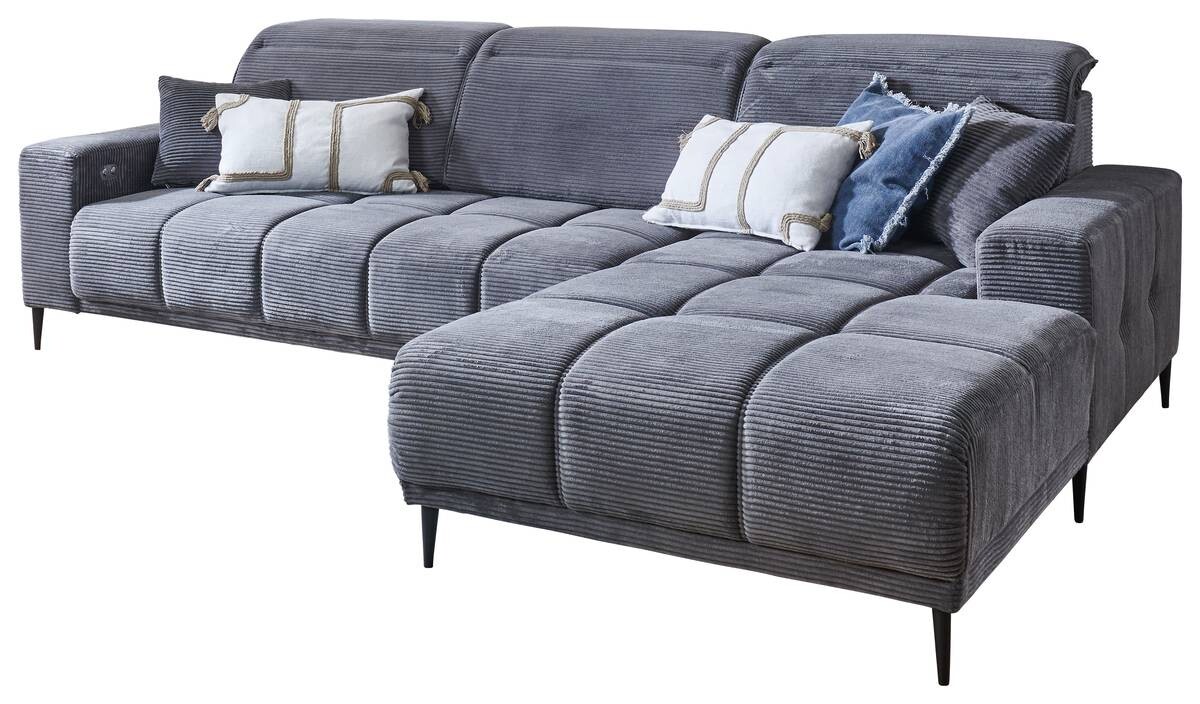 Ecksofa mit elektrischer Sitztiefenverstellung dunkelgrau Microfaser B/H/T: ca. 286x107x115 cm