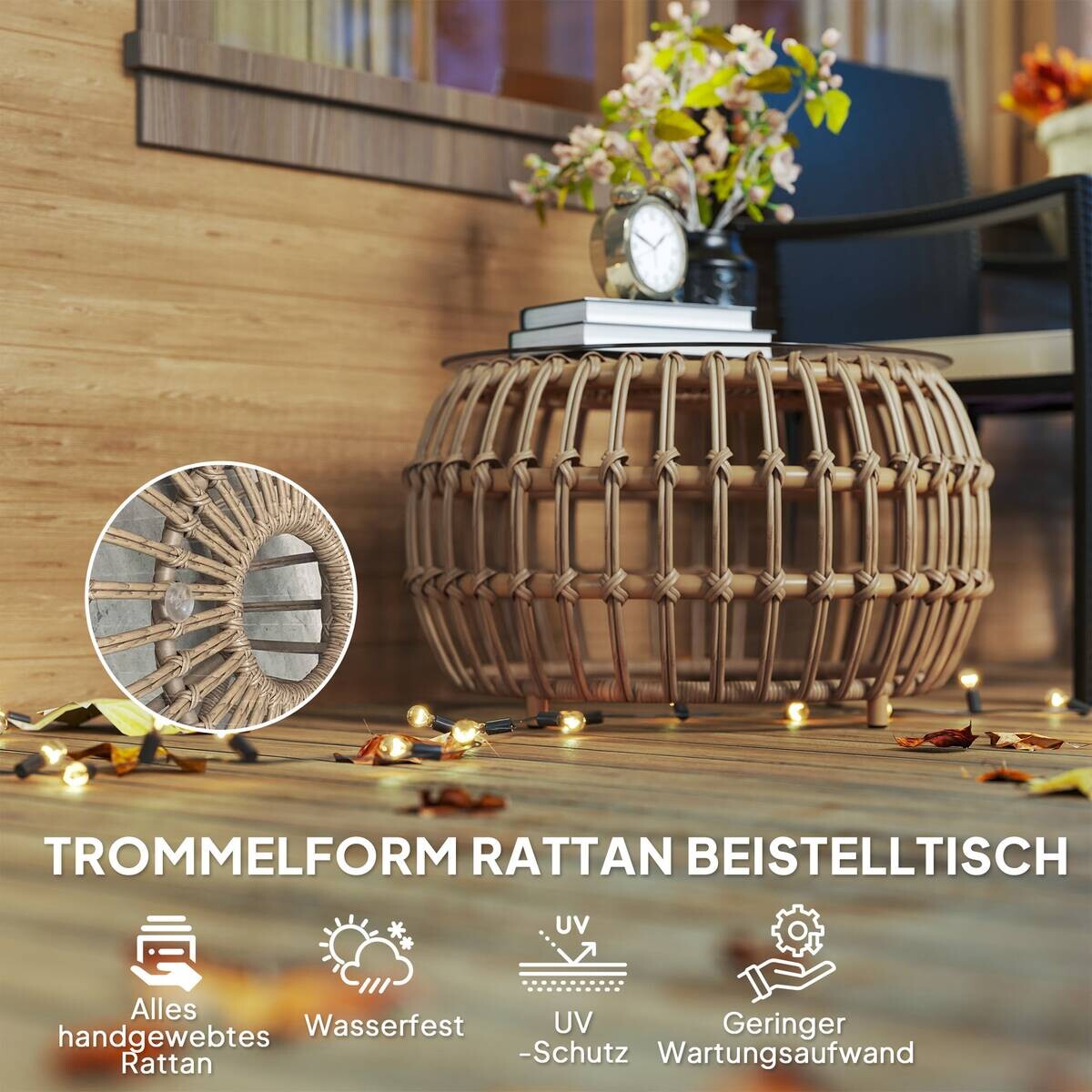 Outsunny Rattan-Beistelltisch braun Stahl B/H/L: ca. 66x40x66 cm