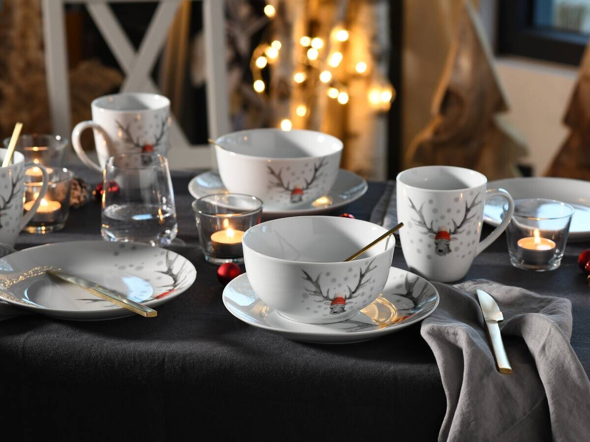 CreaTable Frühstückservice Hirsch weiß Porzellan 18 tlg.