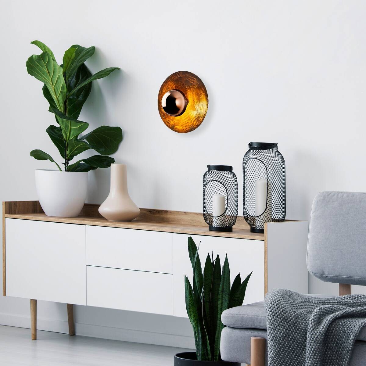 Opviq Wandleuchte Kurt Kupfer Metall B/H/T/L/D: ca. 38x31x38x38x38 cm G9 1 Brennstellen