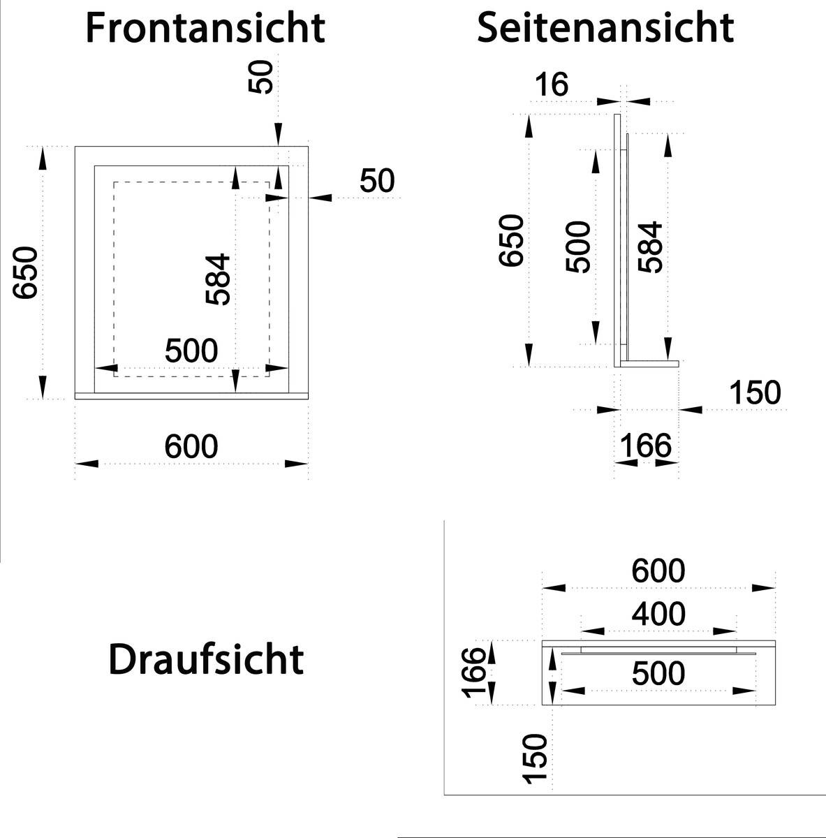 Wandspiegel Lendas anthrazit Holzwerkstoff B/H/T: ca. 60x65x17 cm