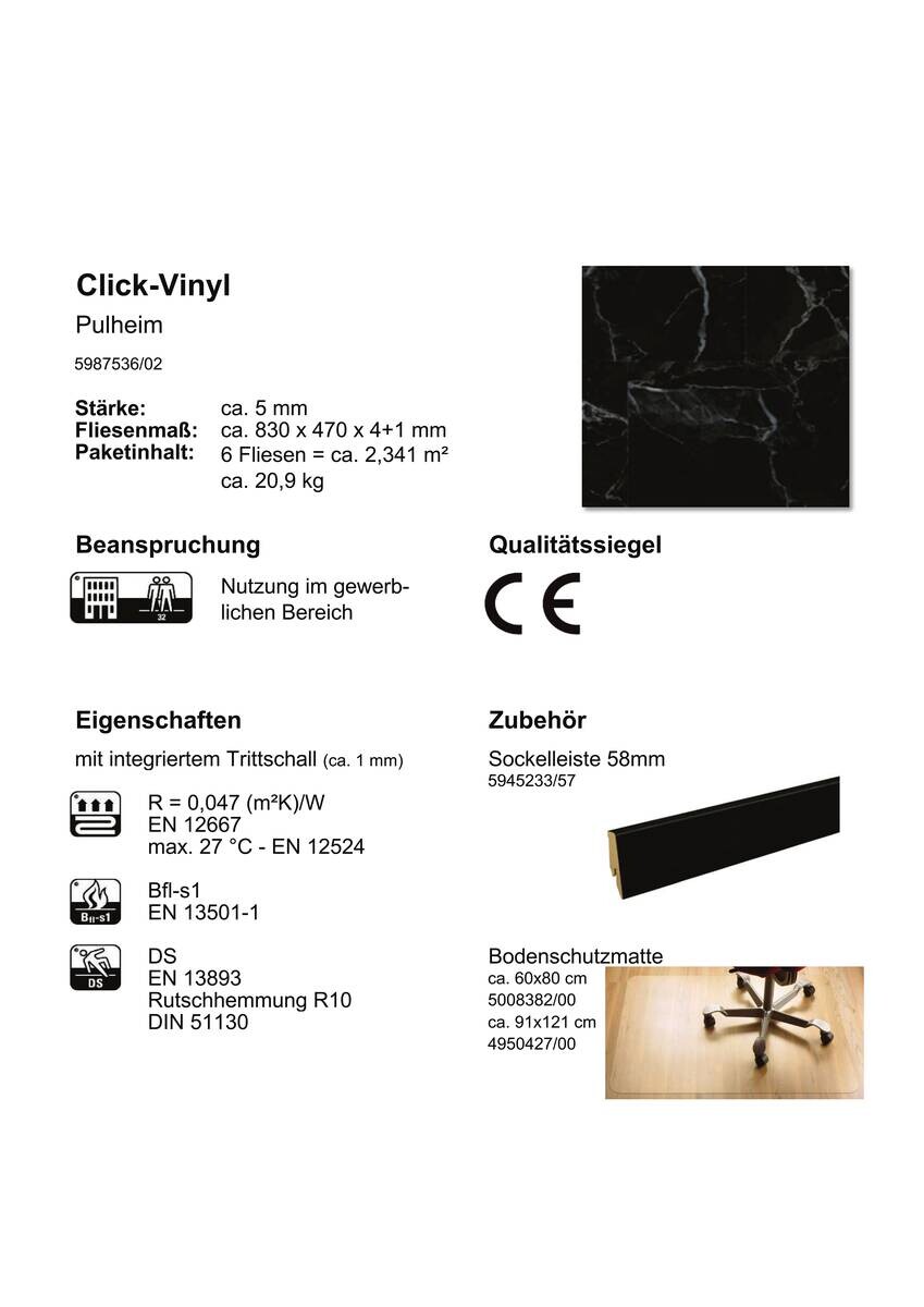 Check One Click-Vinylboden Pulheim ca. 2,341 m² im Paket  B/L: ca. 47x83 cm pro Paket