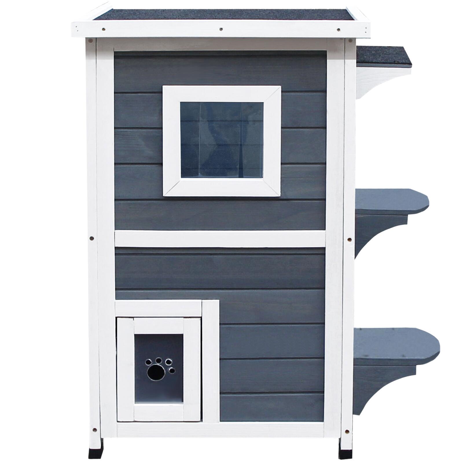 PawHut Katzenvilla grau Holz B/H/L: ca. 51x81x51 cm