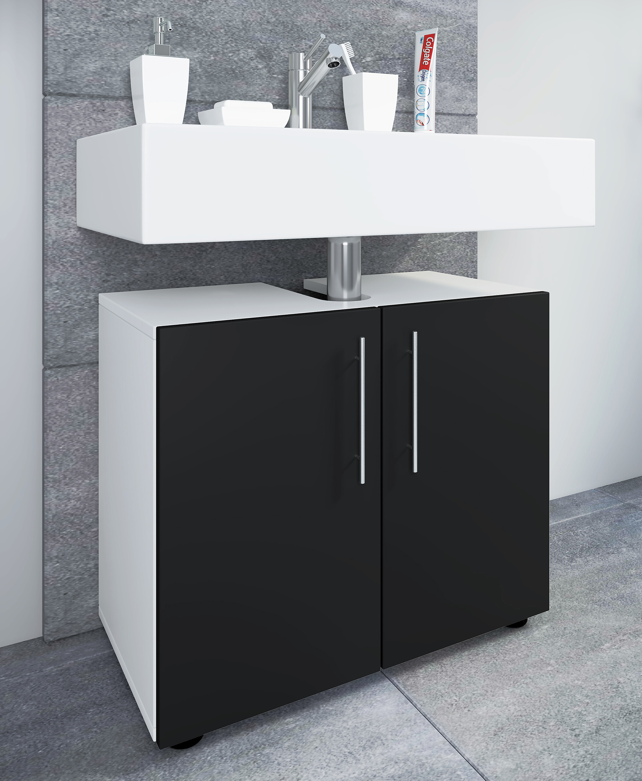 Unterschrank Flandu weiß schwarz B/H/T: ca. 60x51x30 cm