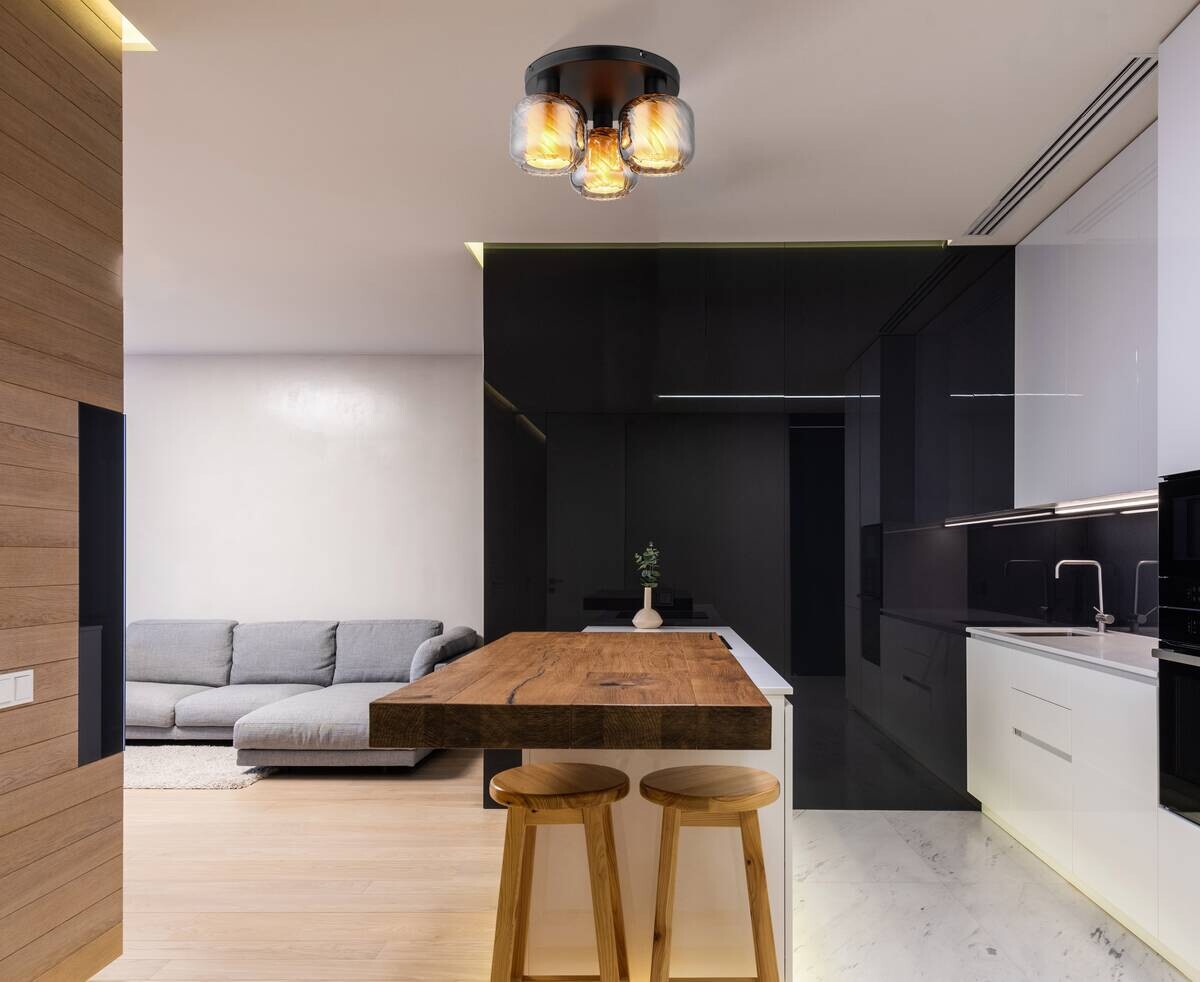 GLOBO Deckenleuchte mattschwarz Rauch Metall Glas H/D: ca. 19x37 cm E27 3 Brennstellen