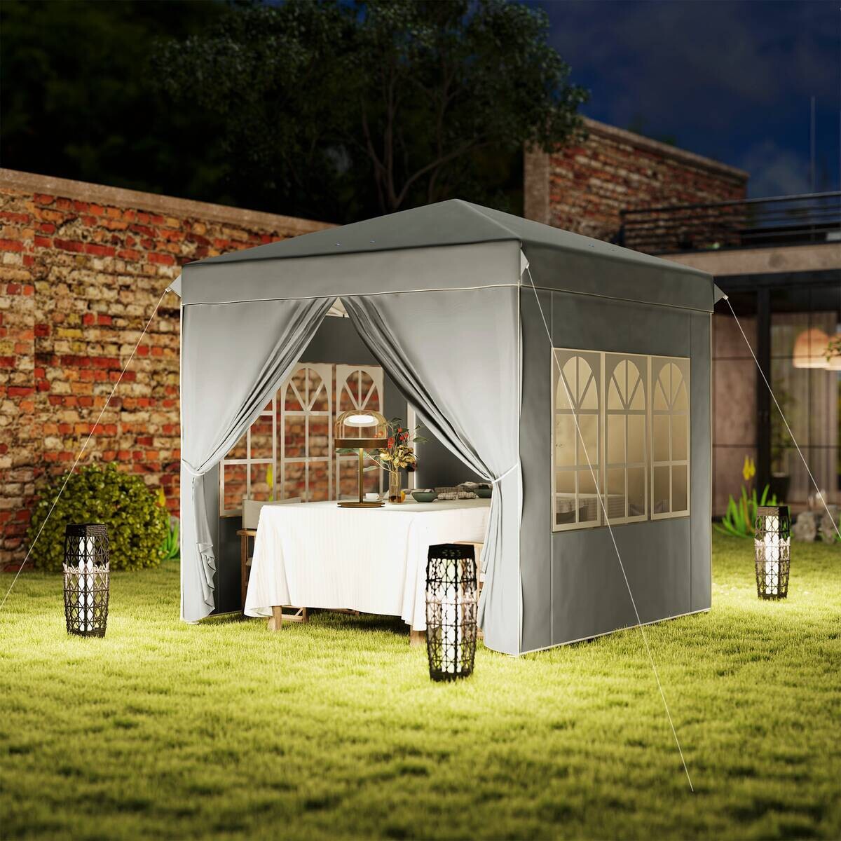 Outsunny Pavillon hellgrau Polyester B/H/L: ca. 248x270x248 cm