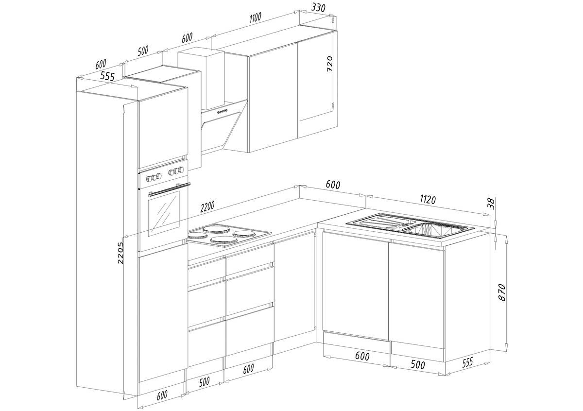 Respekta Küchenblock Premium grau hochglänzend B/H/T: ca. 280x220,5x172 cm