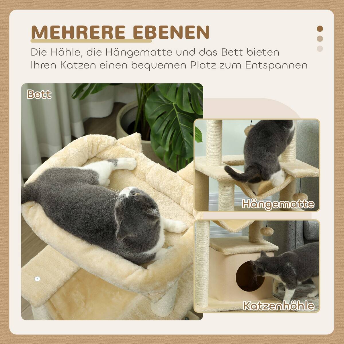 PawHut Kratzbaum cremeweiß Polyester B/H/L: ca. 48x90x48 cm