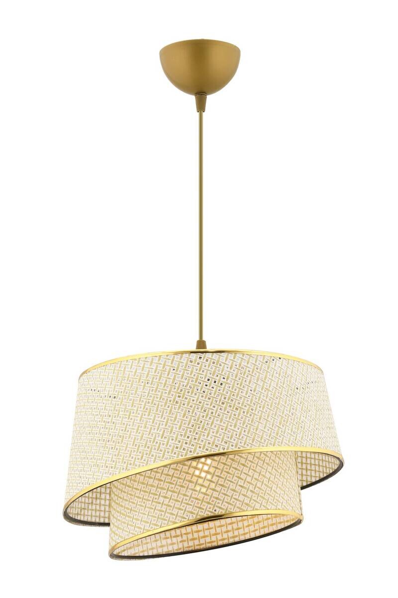 Opviq Pendelleuchte Barette gold creme Stoff Metall B/H/L: ca. 32x65x32 cm E27 1 Brennstellen
