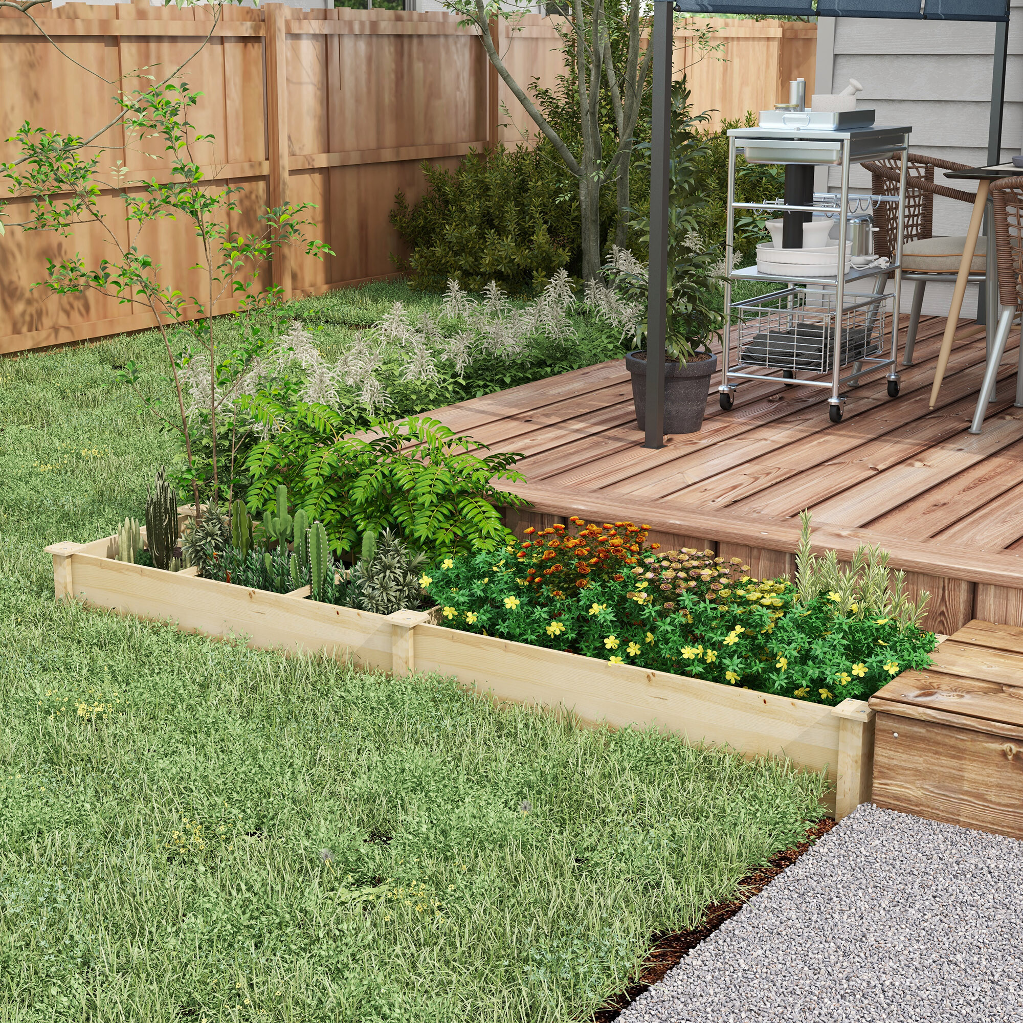 Outsunny Hochbeet natur Holz B/H/L: ca. 60x25x237 cm