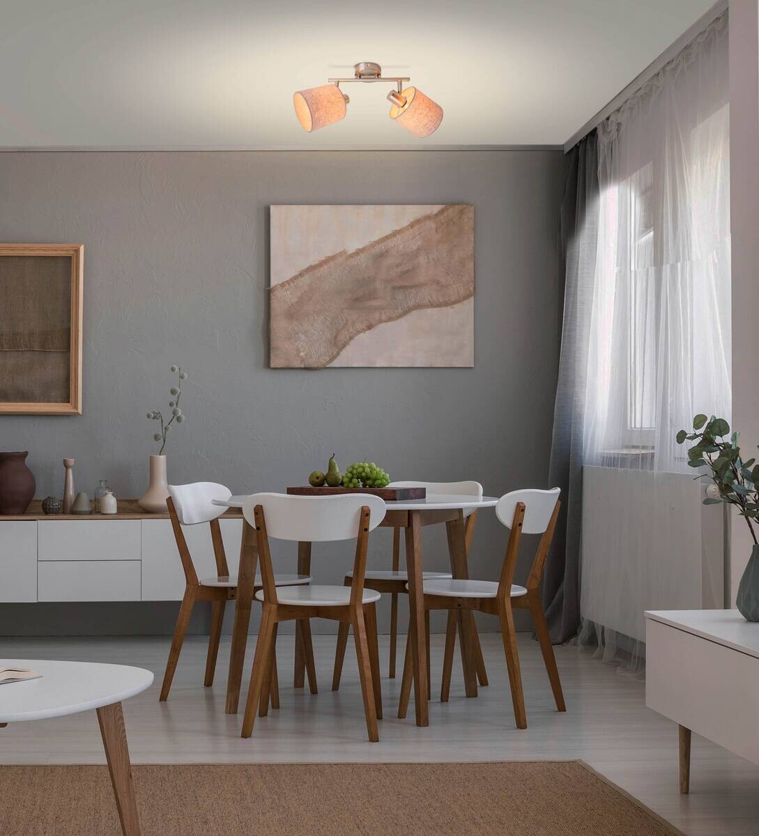 Näve Leuchten Spotleuchte 1386544 natur Metall Textil B/H/T: ca. 12x22x46 cm 2 Brennstellen