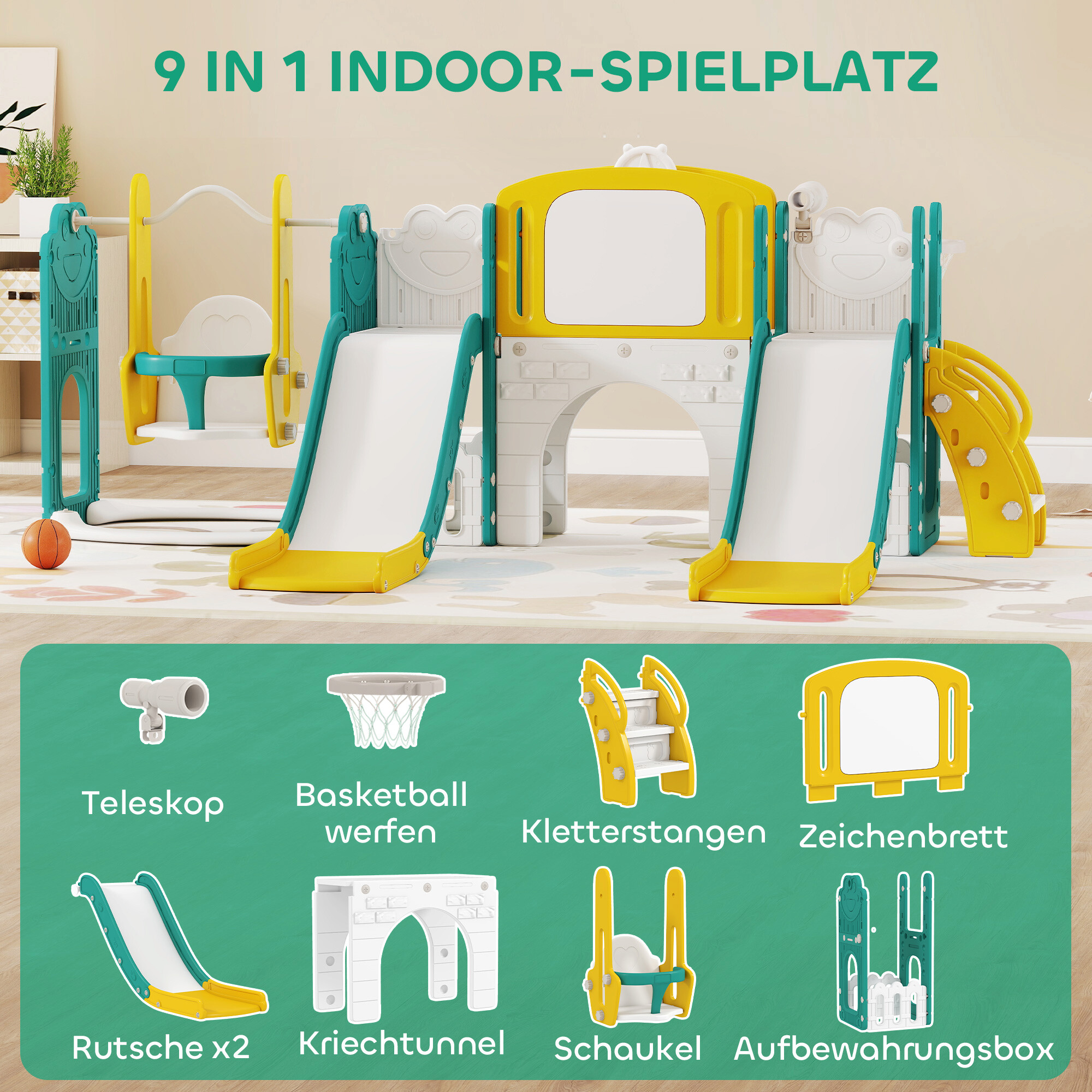 AIYAPLAY Kinderschaukel & Kinderrutsche Set gelb B/H/L: ca. 150x94x250 cm