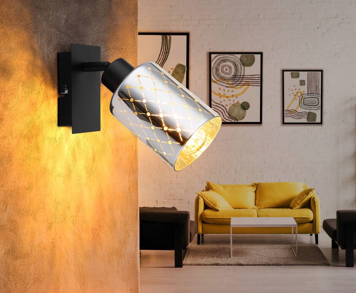 GLOBO Strahler mattschwarz klar Chrom Glas Metall B/H/L: ca. 8x20x16,5 cm E27 1 Brennstellen