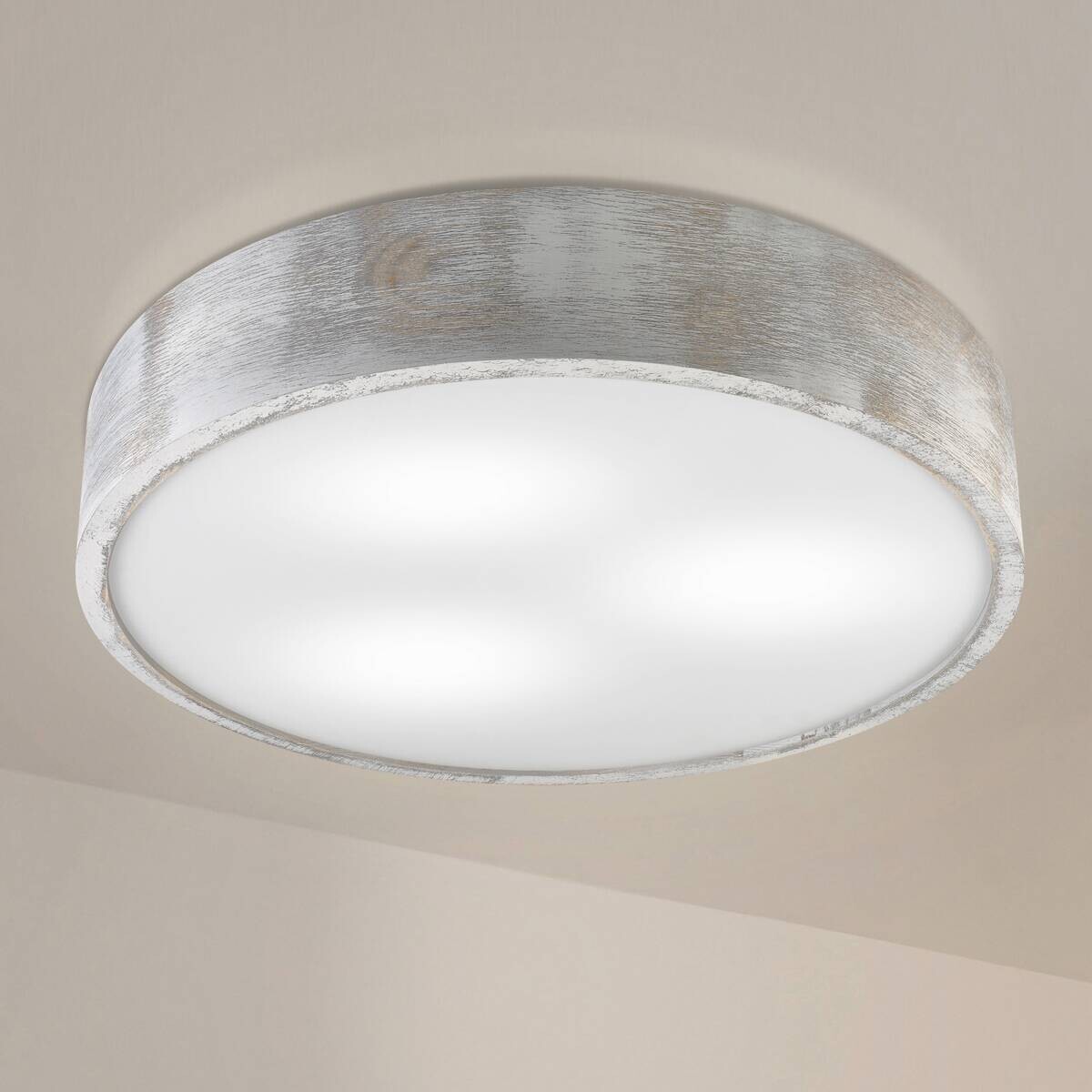 Lamkur Deckenleuchte weiß hellbraun Holz Glas B/H/L: ca. 48,5x12x48,5 cm 3 Brennstellen