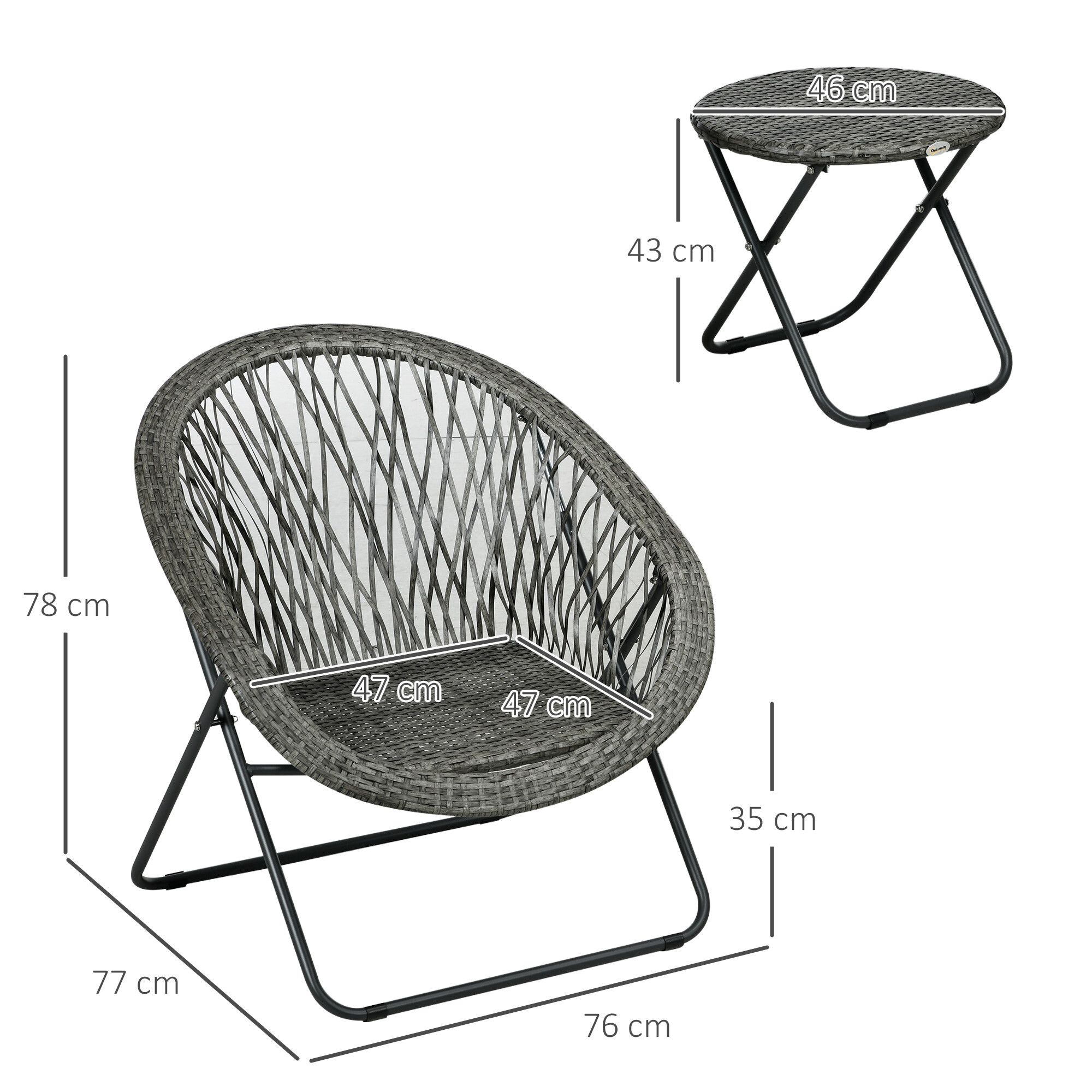 Outsunny Bistro-Set grau Kunststoff B/H/L: ca. 77x78x76 cm