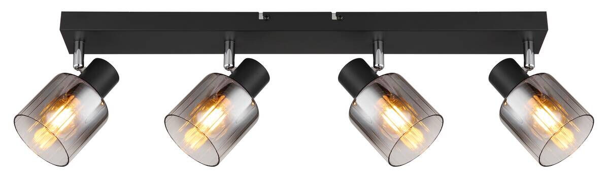 GLOBO Spot Jack Rauch schwarz klar Metall Glas B/H/L: ca. 56x13,5x8 cm E14 4 Brennstellen