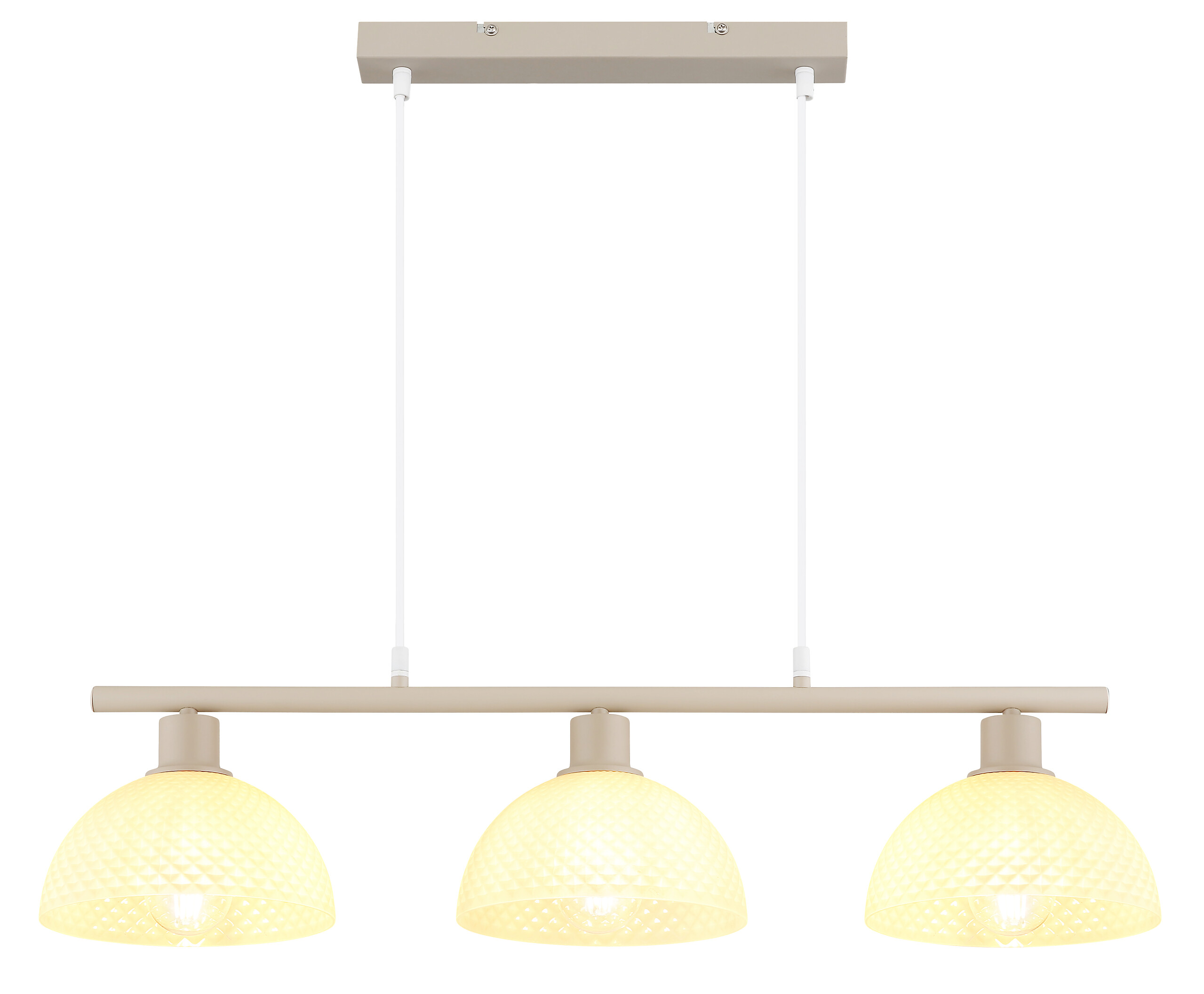 GLOBO Pendelleuchte sand champagner weiß Glas Metall PVC B/H/L: ca. 20x120x77 cm E27 3 Brennstellen