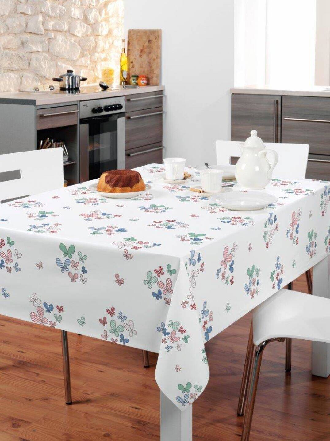Milano Abwaschbarer Tischbelag Schmetterlinge weiß B: ca. 140 cm