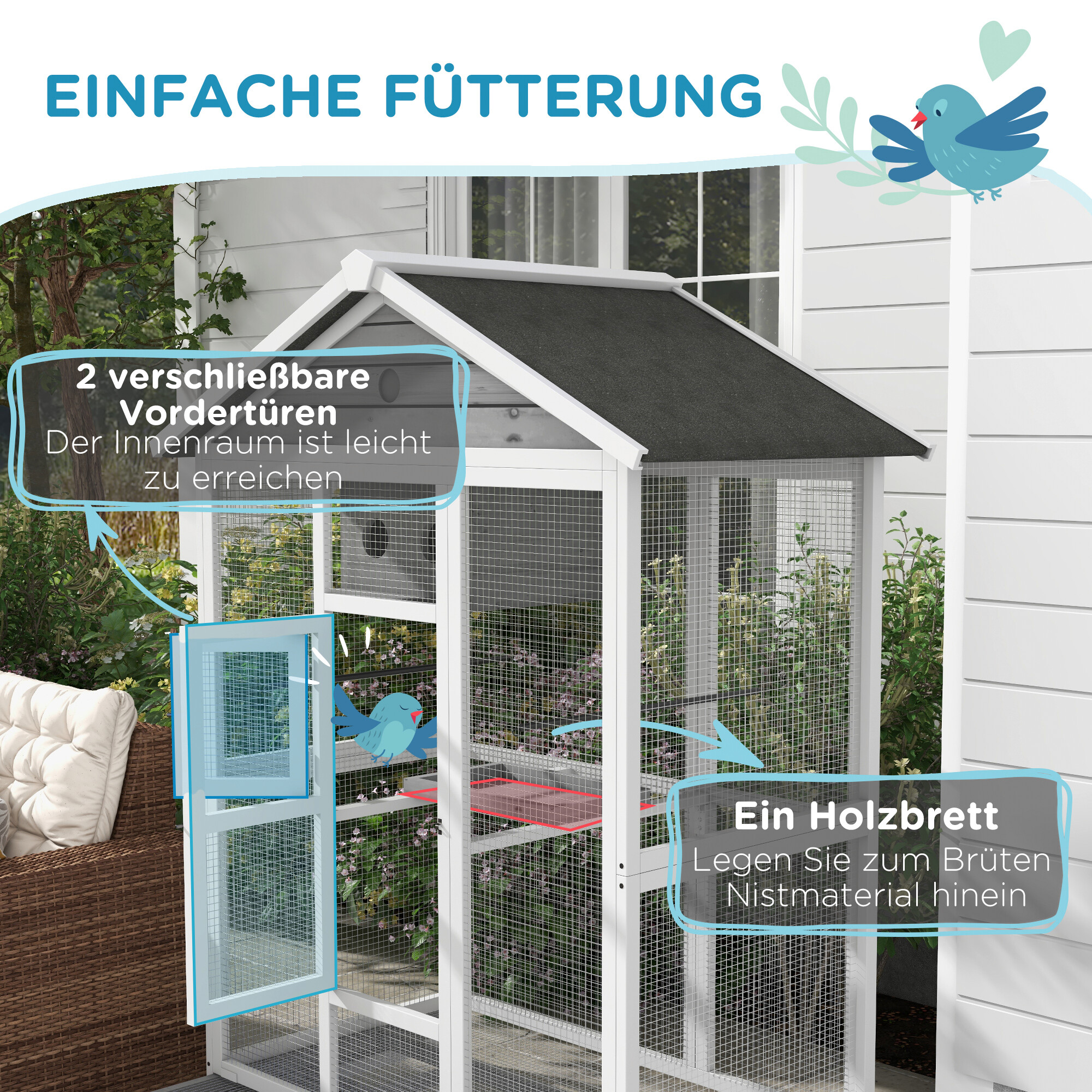 PawHut Vogelkäfig grau Holz B/H/L: ca. 68x154x112 cm