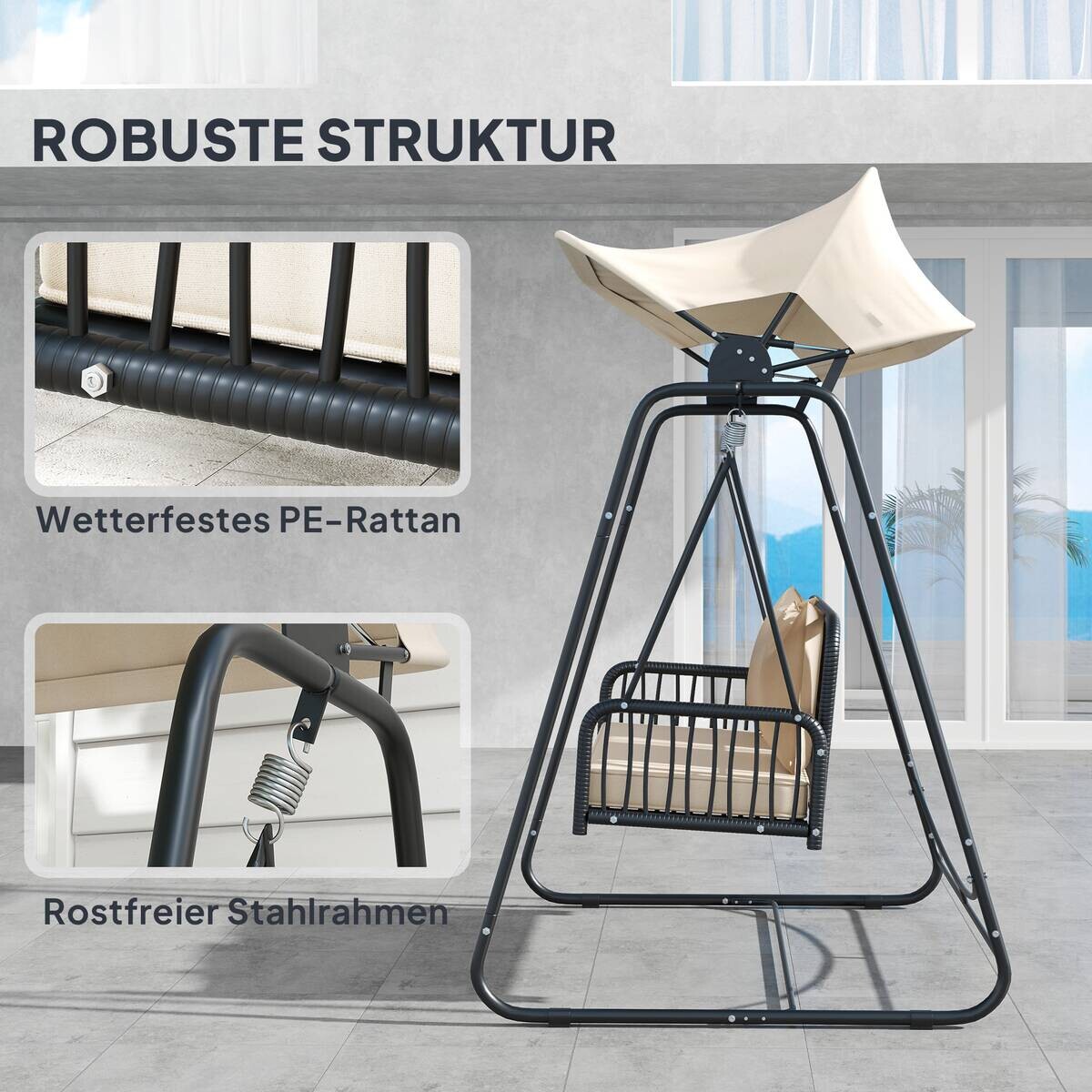 Outsunny Gartenschaukel khaki Polyester B/H/L: ca. 121x180x149 cm