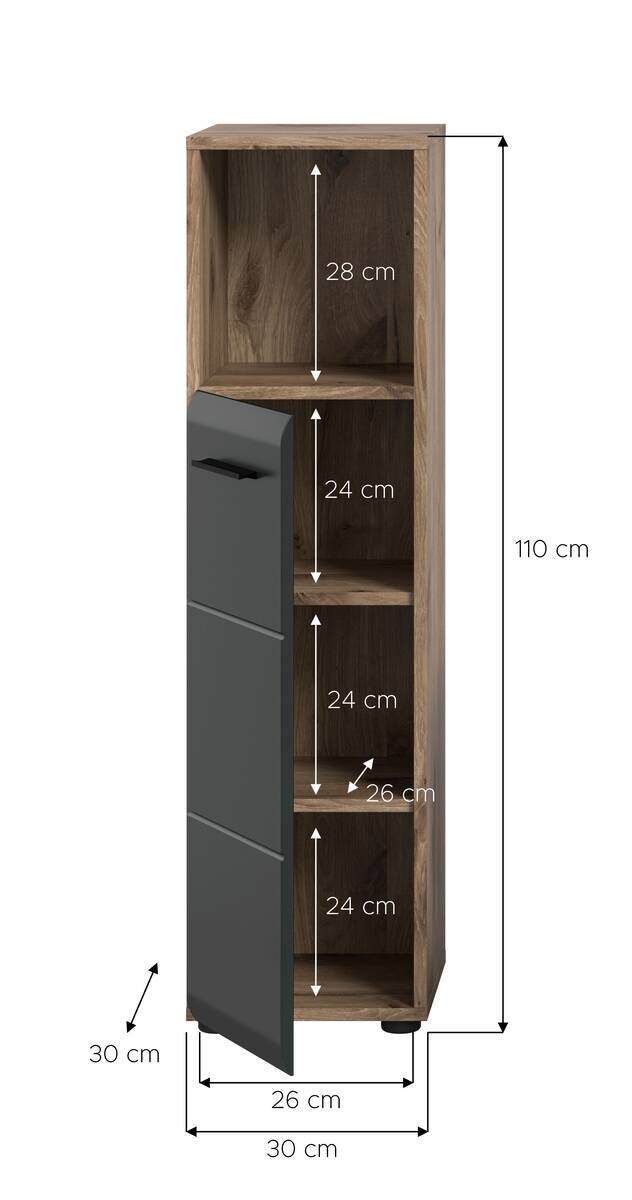 Schrank Ice Nox Oak Nachbildung schwarz matt B/H/T: ca. 30x110x30 cm