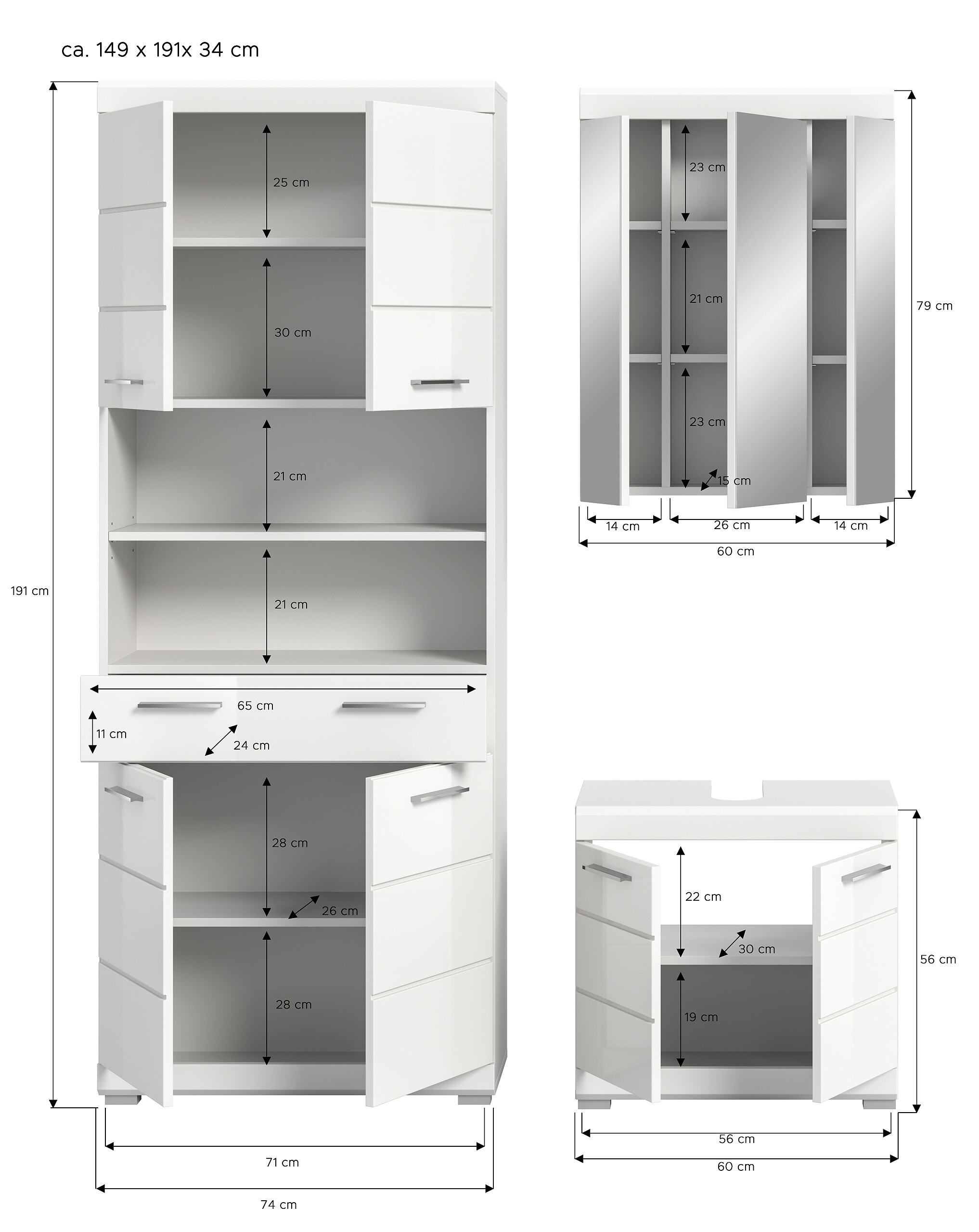 Badezimmer-Set Scout weiß weiß Hochglanz B/H/T: ca. 149x34x191 cm