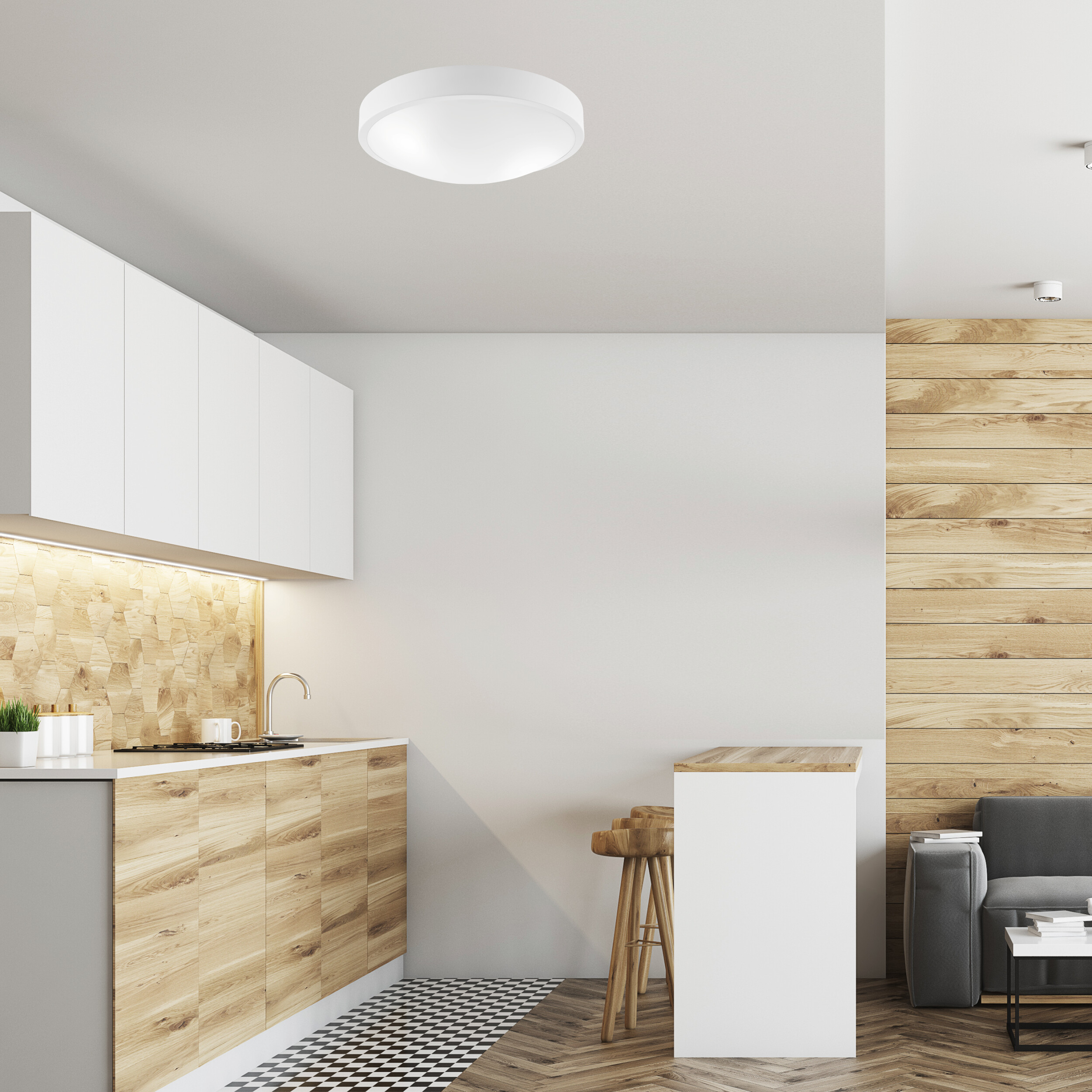 Lamkur Deckenleuchte weiß Stahl Glas B/H/L: ca. 37x8x37 cm E27 2 Brennstellen