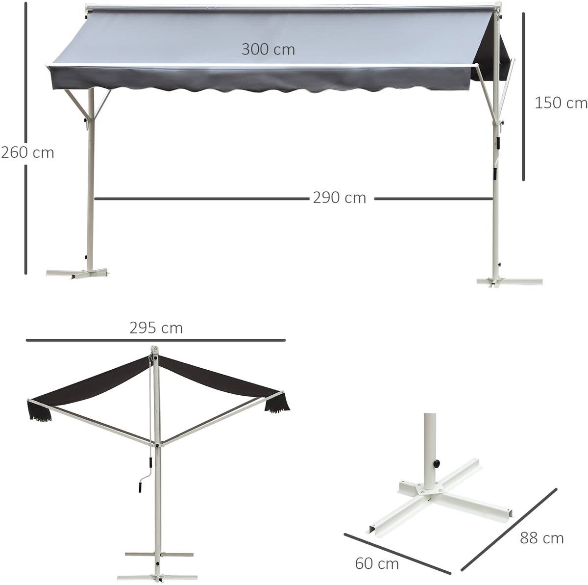 Outsunny Standmarkise grau Polyester-Mischgewebe B/H/L: ca. 294x250x295 cm