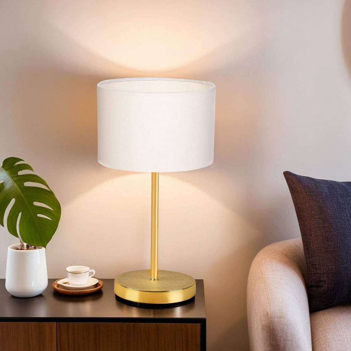 Opviq Tischleuchte gold creme Metall PVC B/H/L: ca. 13x35x13 cm E27 1 Brennstellen