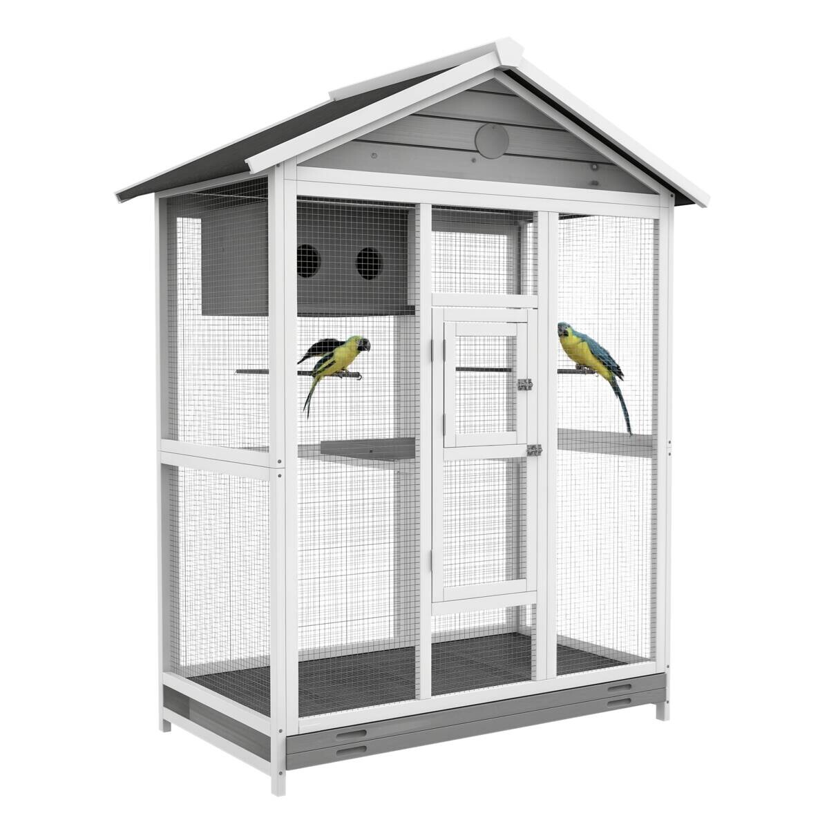 PawHut Vogelkäfig grau Holz B/H/L: ca. 68x154x112 cm