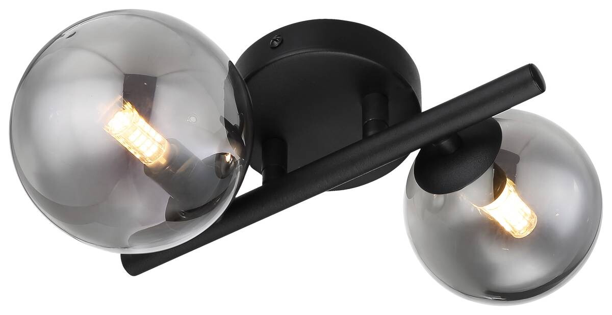 GLOBO Wandleuchte Riha schwarz Rauch Metall Glas B/H/L: ca. 25x12,5x24 cm G9 2 Brennstellen