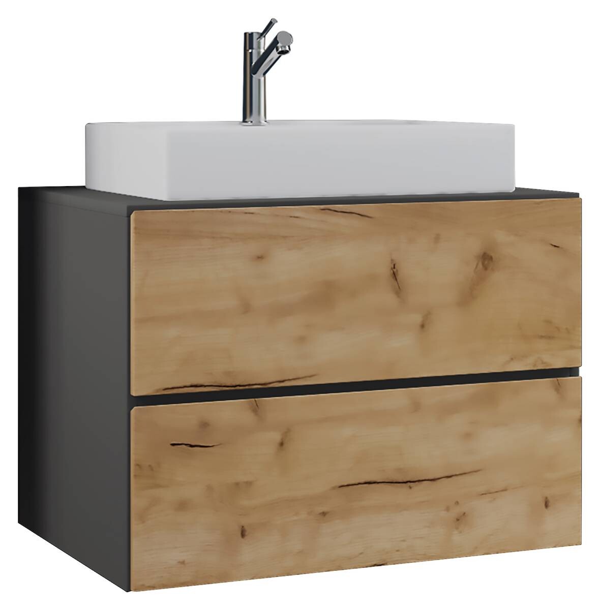 Badblock 2tlg-Lendas Eiche Honig Nachbildung anthrazit weiß B/H/T: ca. 61x69x51,4 cm