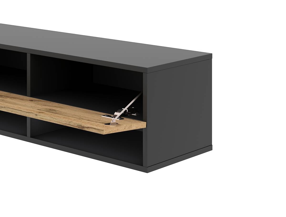 TV-Lowboard TV LOWBOARD DERBY 280 schwarz Eiche Wotan Nachbildung B/H/T: ca. 280x32,5x31,5 cm