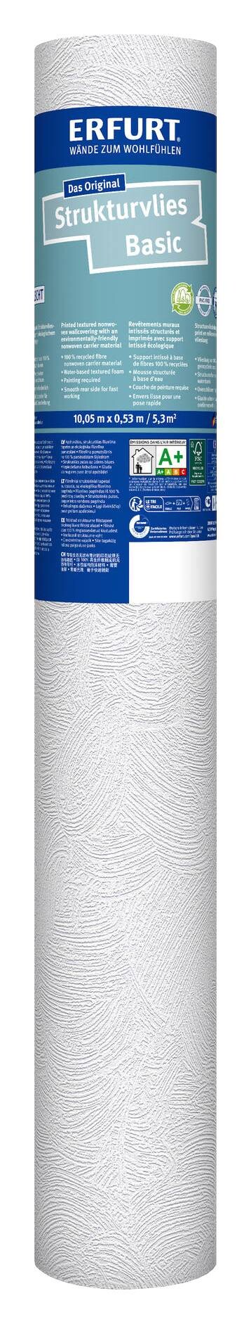 Erfurt Struktur-Vliestapete Basic 404 weiß B/L: ca. 53x1005 cm