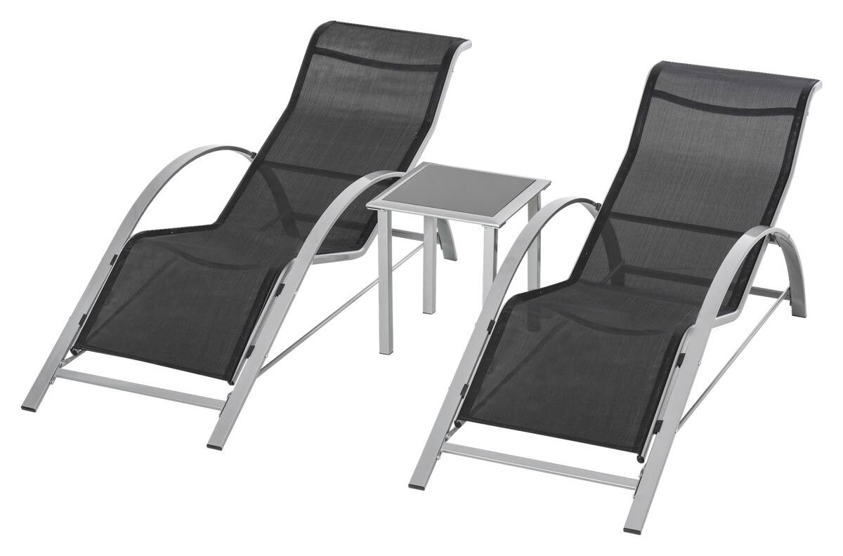 Outsunny Gartenliege-Set mit Tisch schwarz Metall B/H/T: ca. 59x66x169 cm