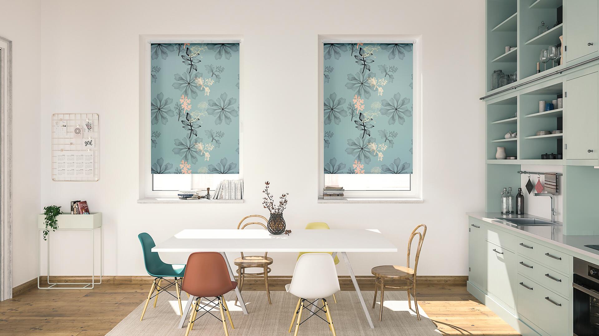 LICHTBLICK Rollo Aqua Floral blau B/L: ca. 45x150 cm