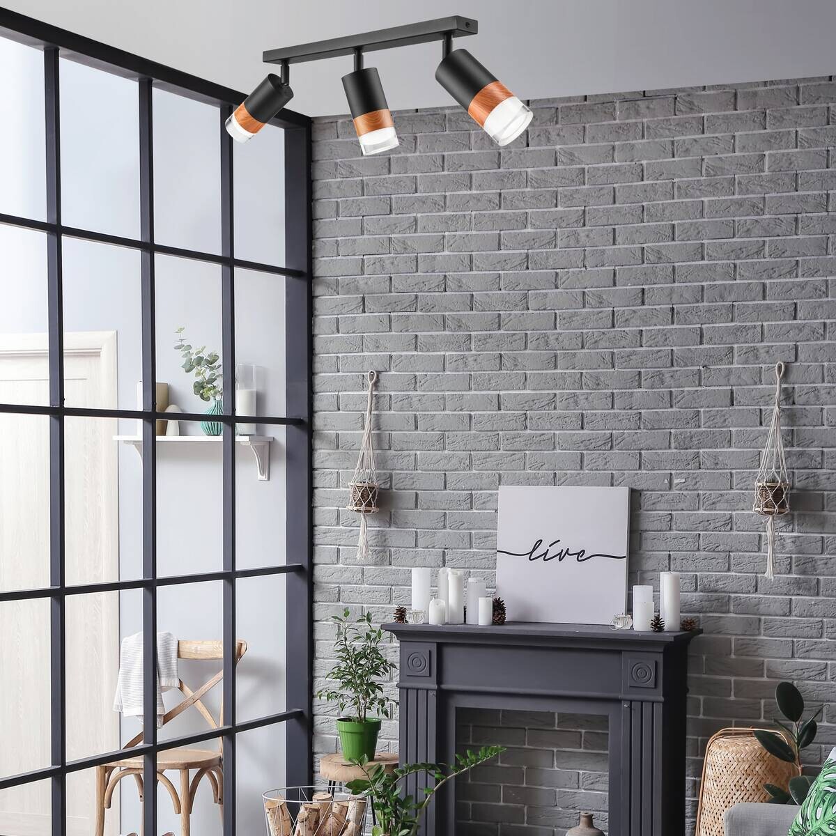 Lamkur Deckenleuchte schwarz Stahl Glas B/H/L: ca. 8x19x45 cm 3 Brennstellen