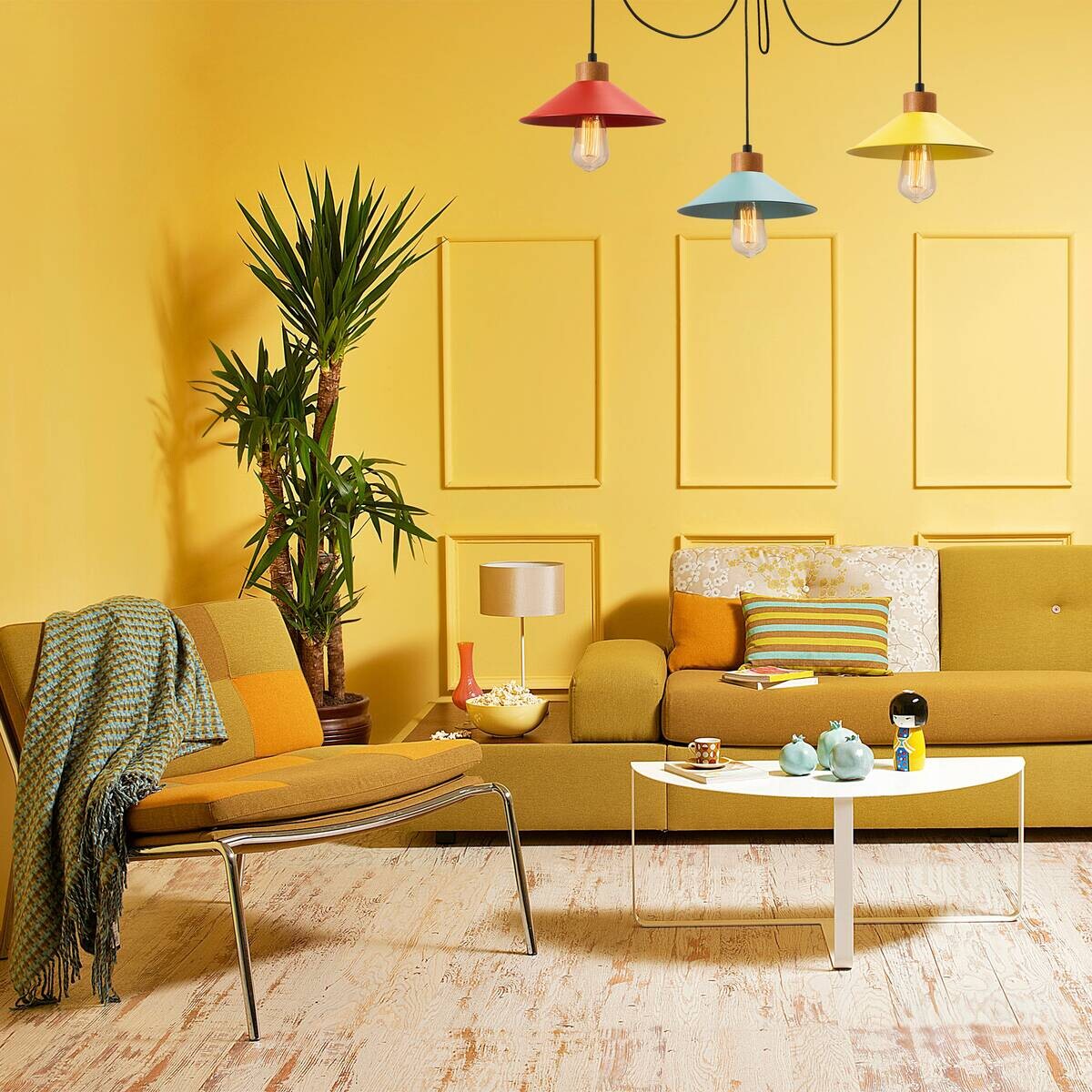 Opviq Pendelleuchte Manavgat multicolor Holz Metall B/H/T/L/D: ca. 24x100x24x114x24 cm E27 3 Brennstellen