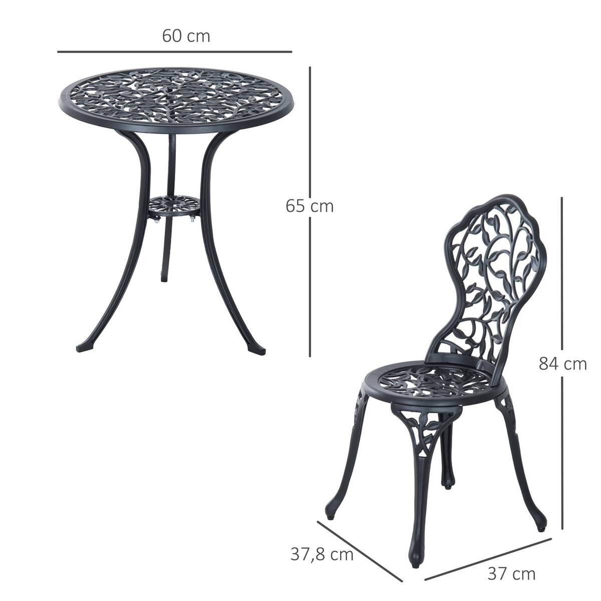Outsunny Bistroset schwarz Aluminium B/H/L: ca. 60x65x60 cm