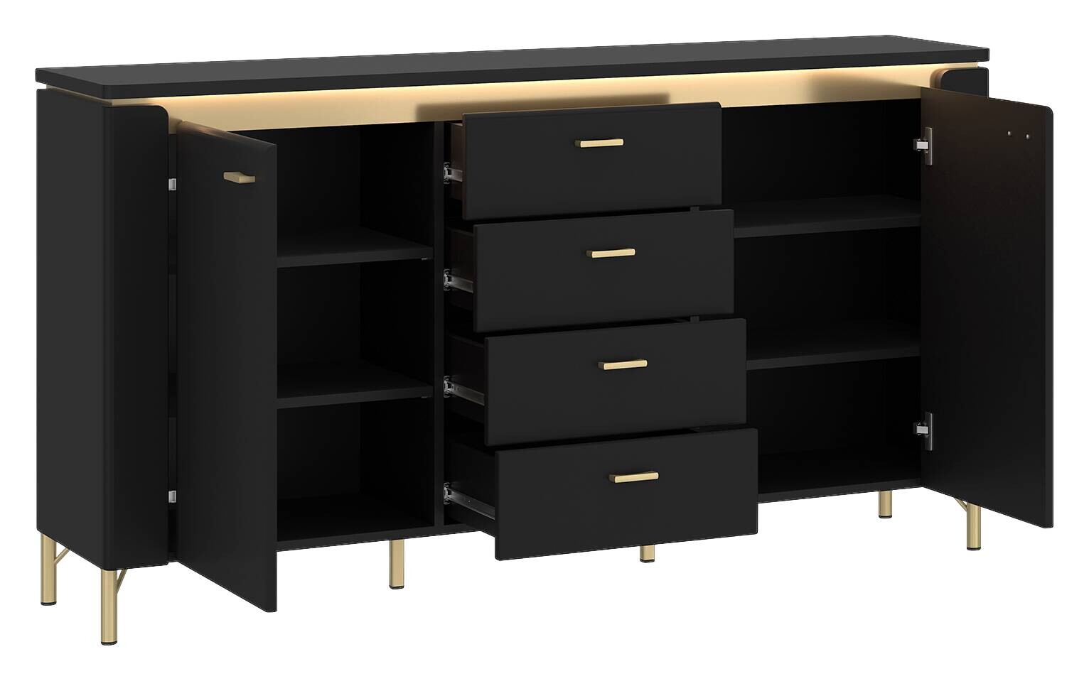 Sideboard Norica schwarz matt gold Optik B/H/T: ca. 155x87x40 cm