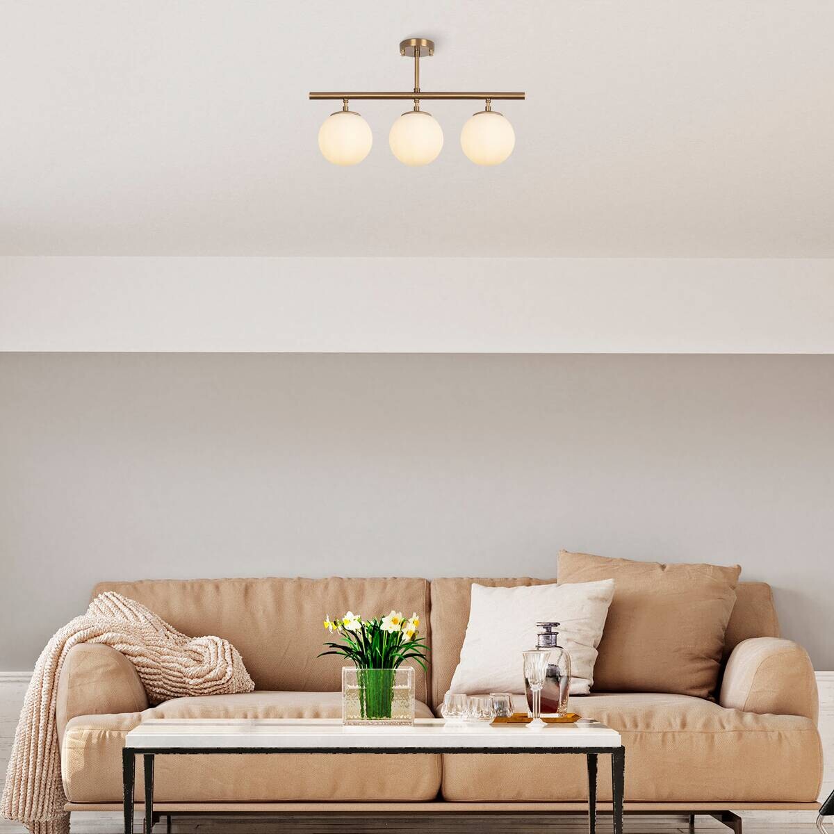 Opviq Deckenleuchte Atmaca bronze Glas Metall B/H/T/L/D: ca. 15x37x15x60x15 cm E14 3 Brennstellen