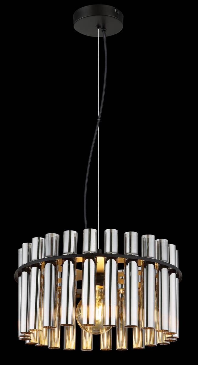 GLOBO Pendelleuchte Rauch schwarz Metall Glas PVC H/D: ca. 120x38 cm E27 1 Brennstellen