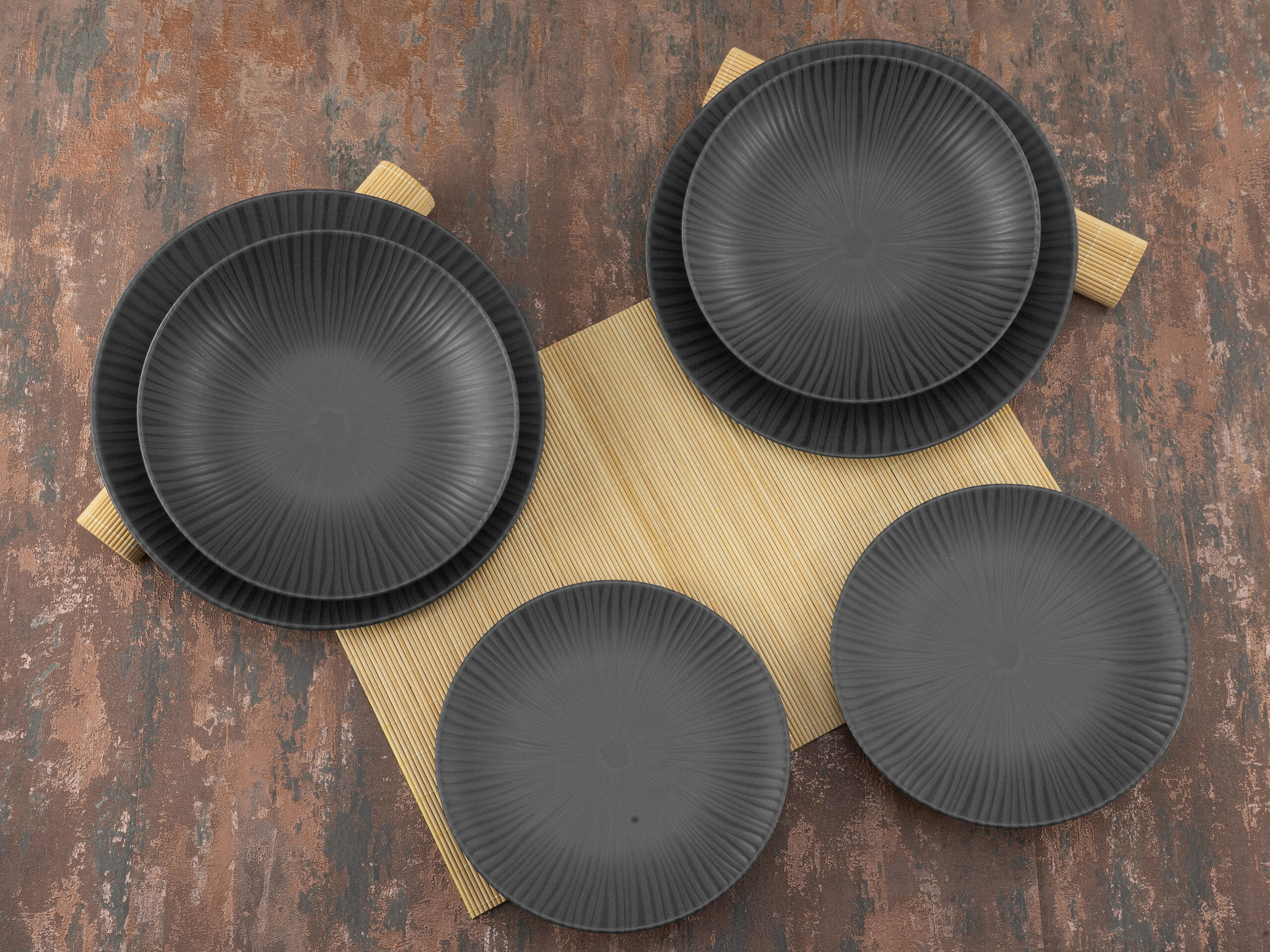 CreaTable Tafelservice Vesuvio schwarz Steinzeug 12 tlg.