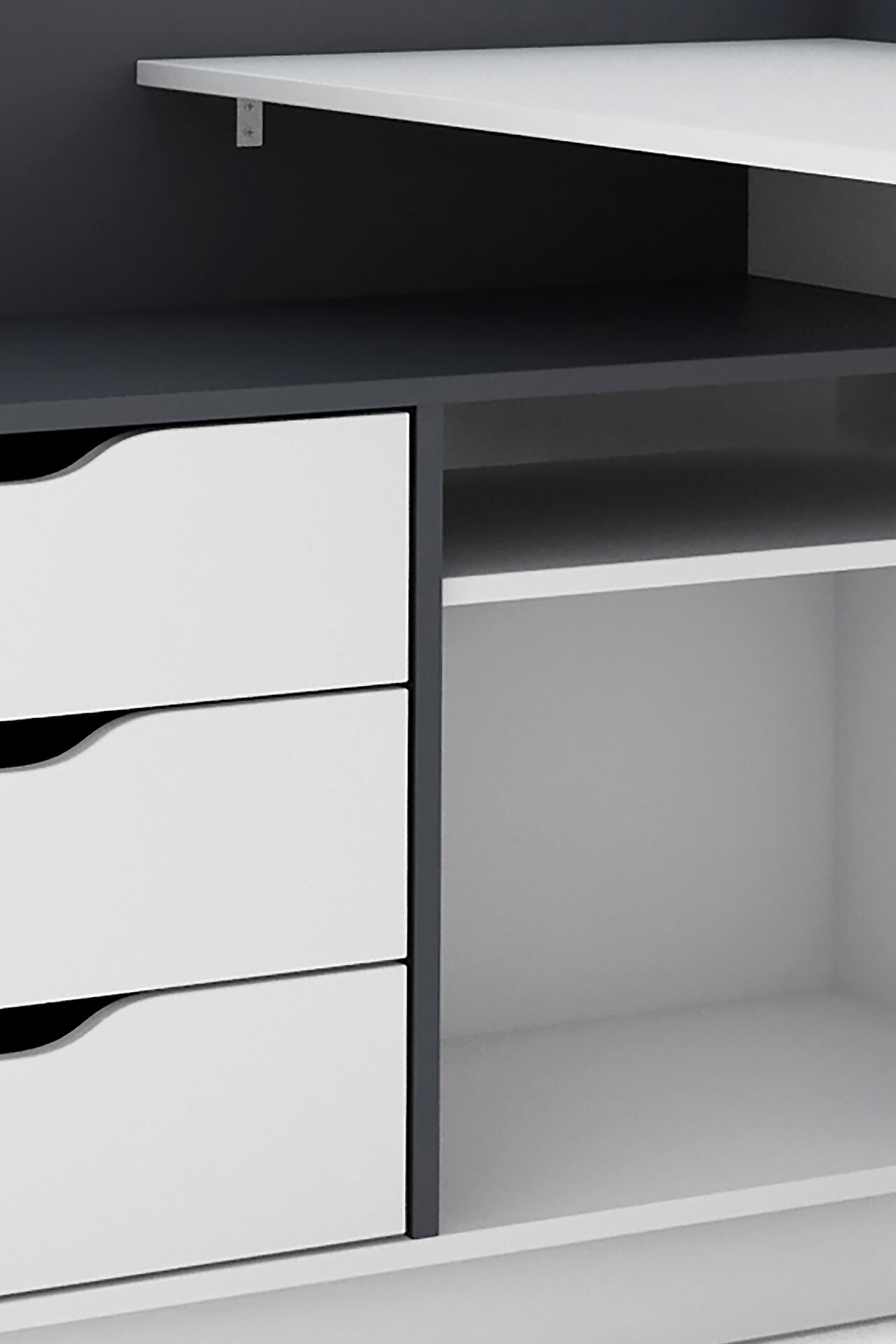 Winkelschreibtisch BELFAST weiß anthrazit B/H/T: ca. 129x83,5x105 cm