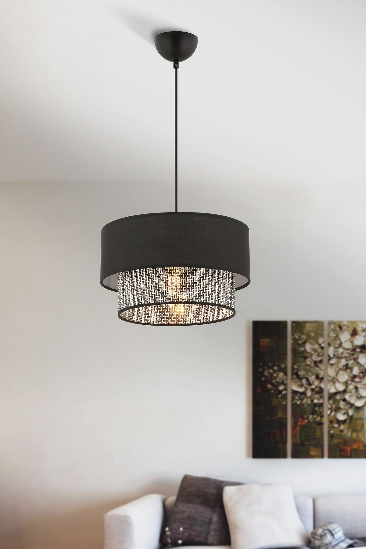 Opviq Pendelleuchte Echo grau schwarz Baumwolle B/H/T/L/D: ca. 30x65x30x30x30 cm E27 1 Brennstellen